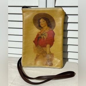 Vintage Cowgirl Print Leather Mini Crossbody Purse